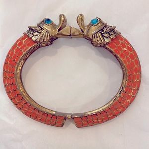 Betsey Johnson Bracelet Kissing Fish Rhinestones orange  Enamel Magnetic